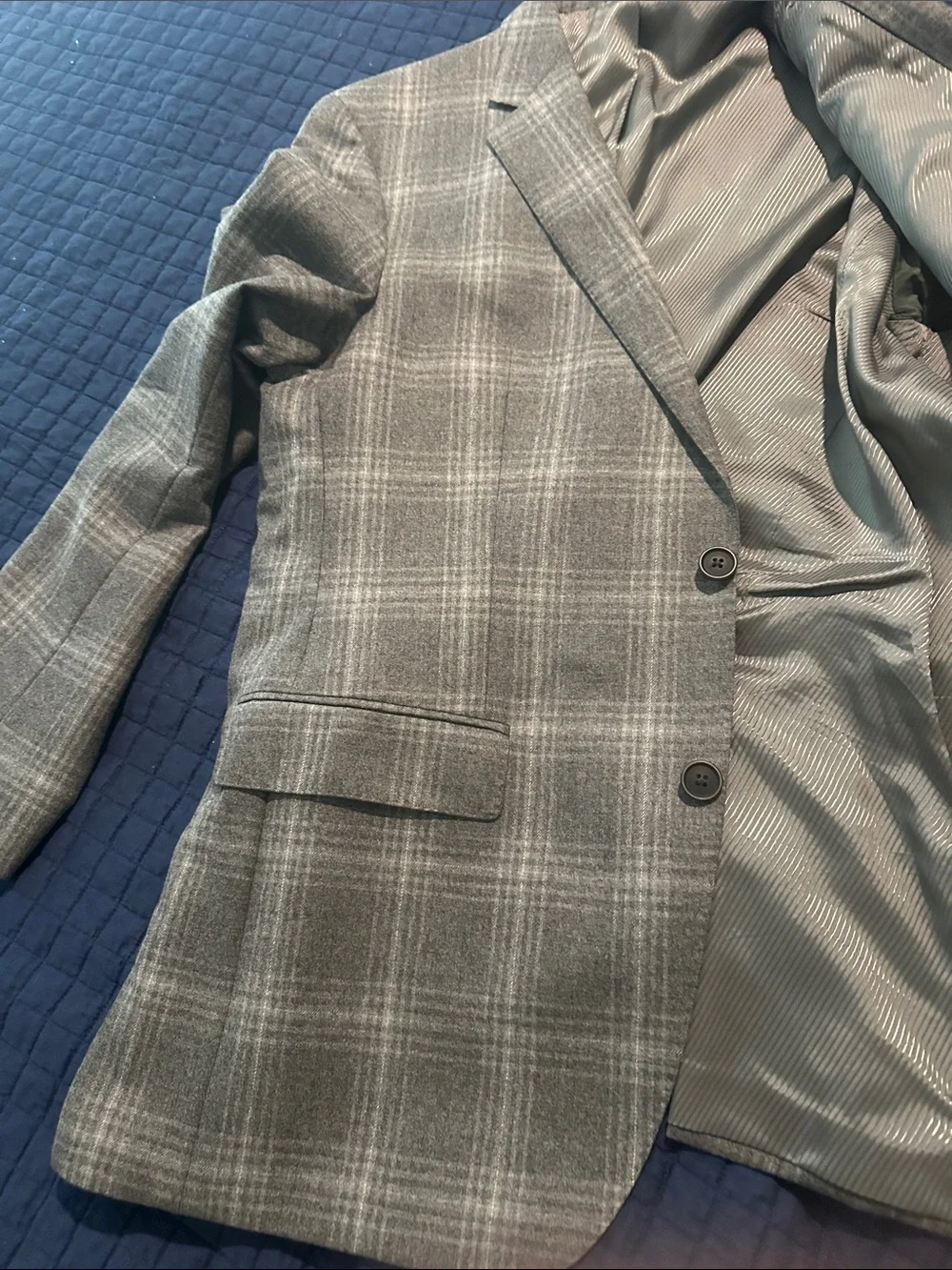 Boss (Hugo Boss) Gray Plaid Sport Coat - Subtle Check, 40R